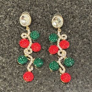 Elegant Red/Green, Gold and Crystal Drop Earrings! 🤩